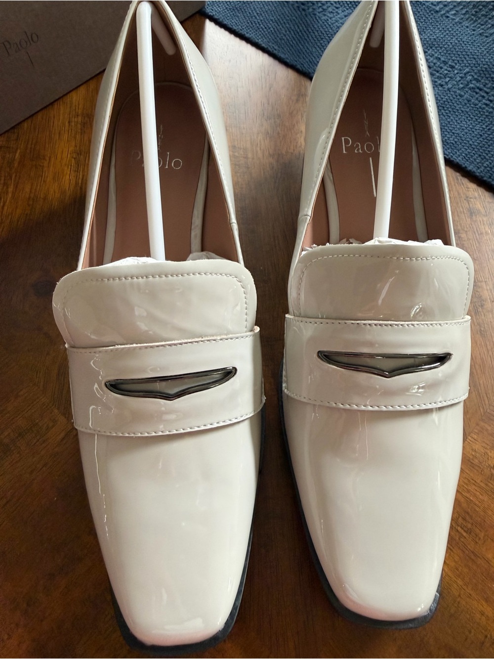 Paolo Women's Cream Patent Loafers with Metal Accent